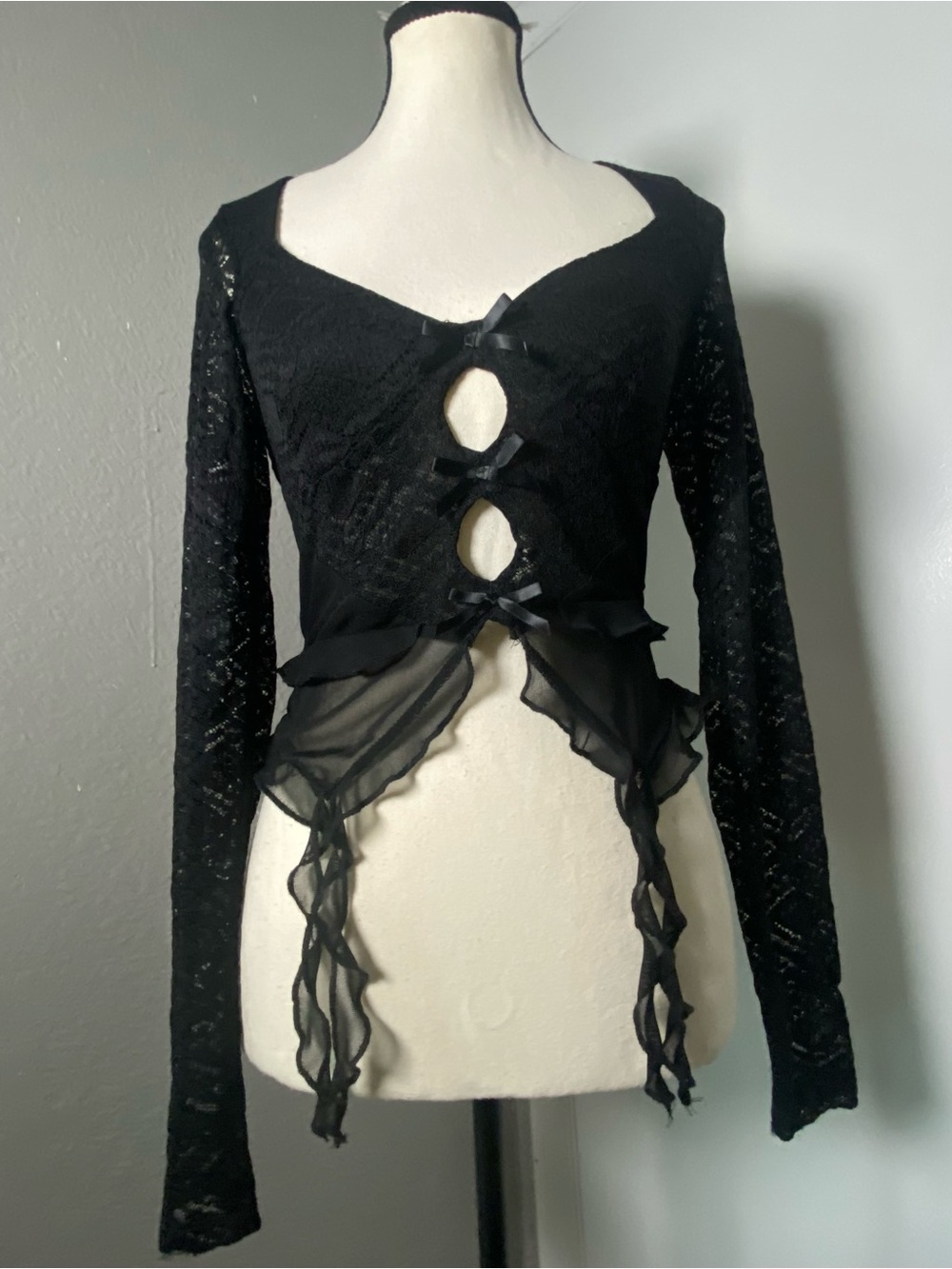 Tiger Mist Black Lace & Mesh Whimsygoth Top Size Small